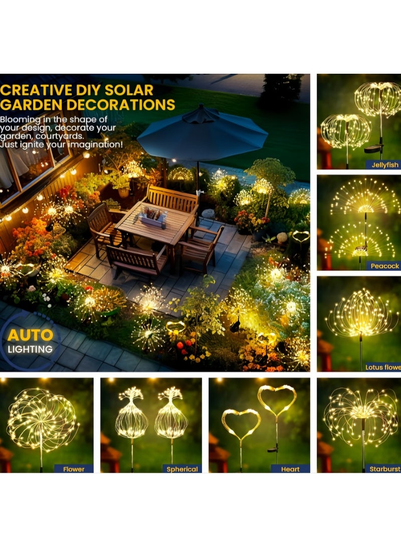 2 Pack Solar Garden Lights Outdoor: Bendable Copper Wire with 200 LED Firework Beads, Waterproof DIY Fairytale Decorating for Yard Patio Path, Gardening Gifts for Homeowner Gardener (Solar, Warm Light) - Image 2